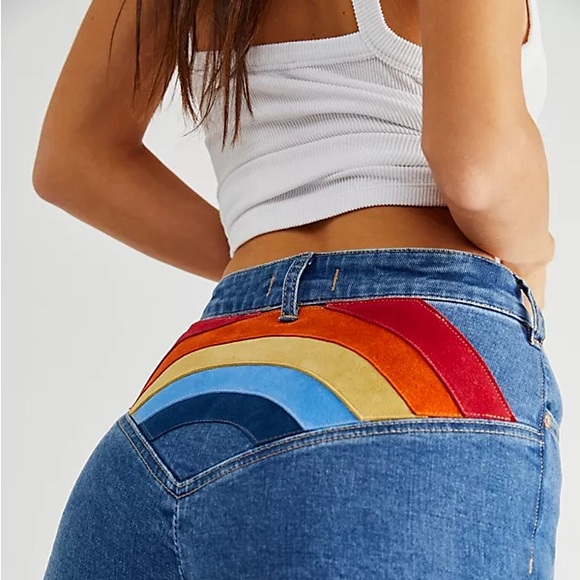Colorful Rainbow Patch Jeans